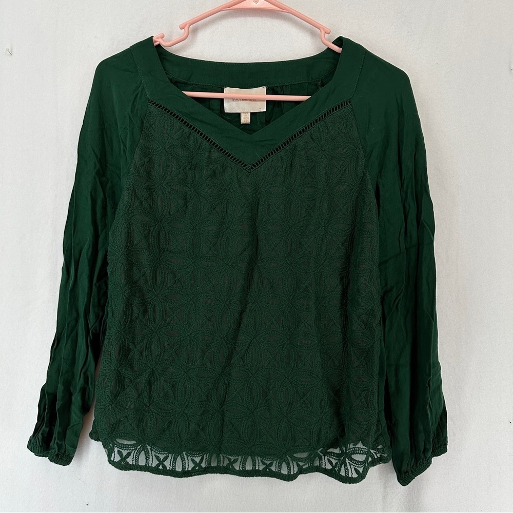 Skies Are Blue Textured Long Sleeve Blouse Size‎ XS Green